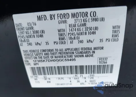 2016 Ford Explorer Xlt from USA, damaged, VIN 1FM5K7DH0GGC59495